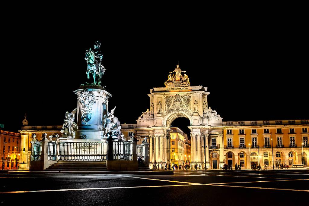 Praca do Comercio at night in Lisbon, Portugal.